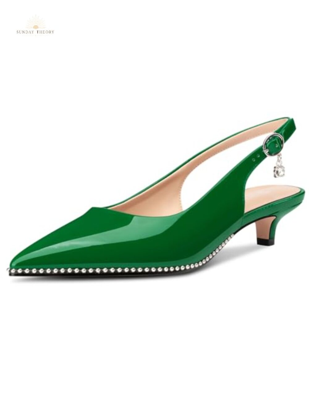 Women's Low Kitten Heel Slingback Pointed Toe Pumps Patent Leather Silver